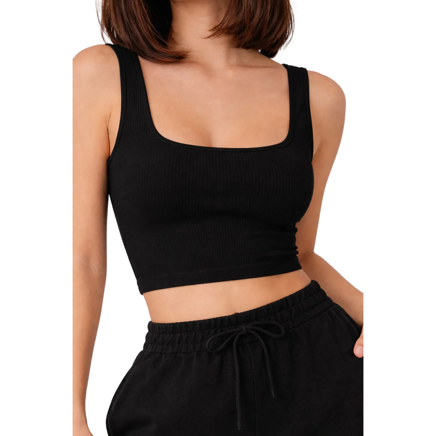 RIBBED CROP TOP - BLACK