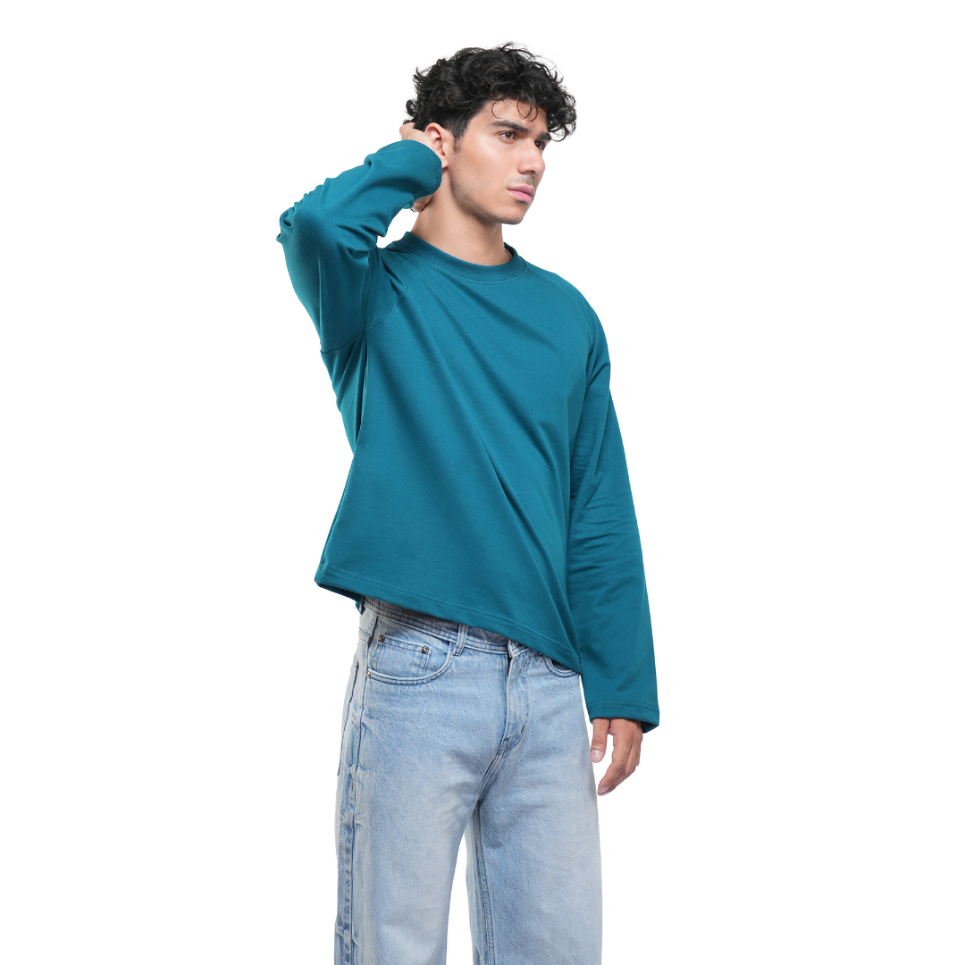 RAGLAN CROPPED TEE - DEEP TEAL – Copn India Marketplace