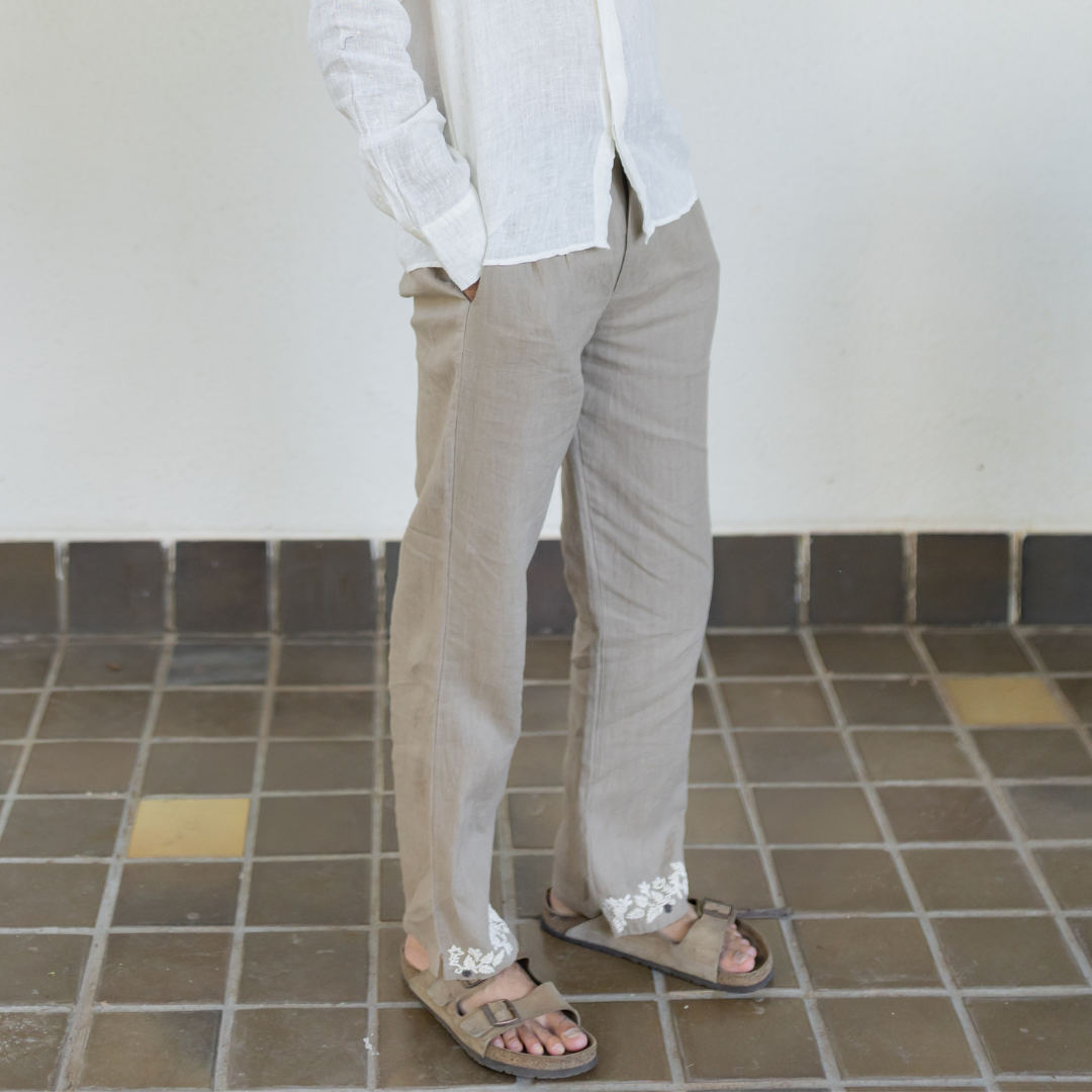 ECRU EMBROIDERED TROUSERS