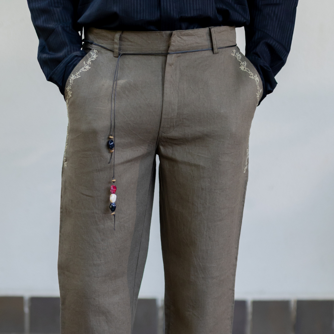 OLIVE EMBROIDERED TROUSERS