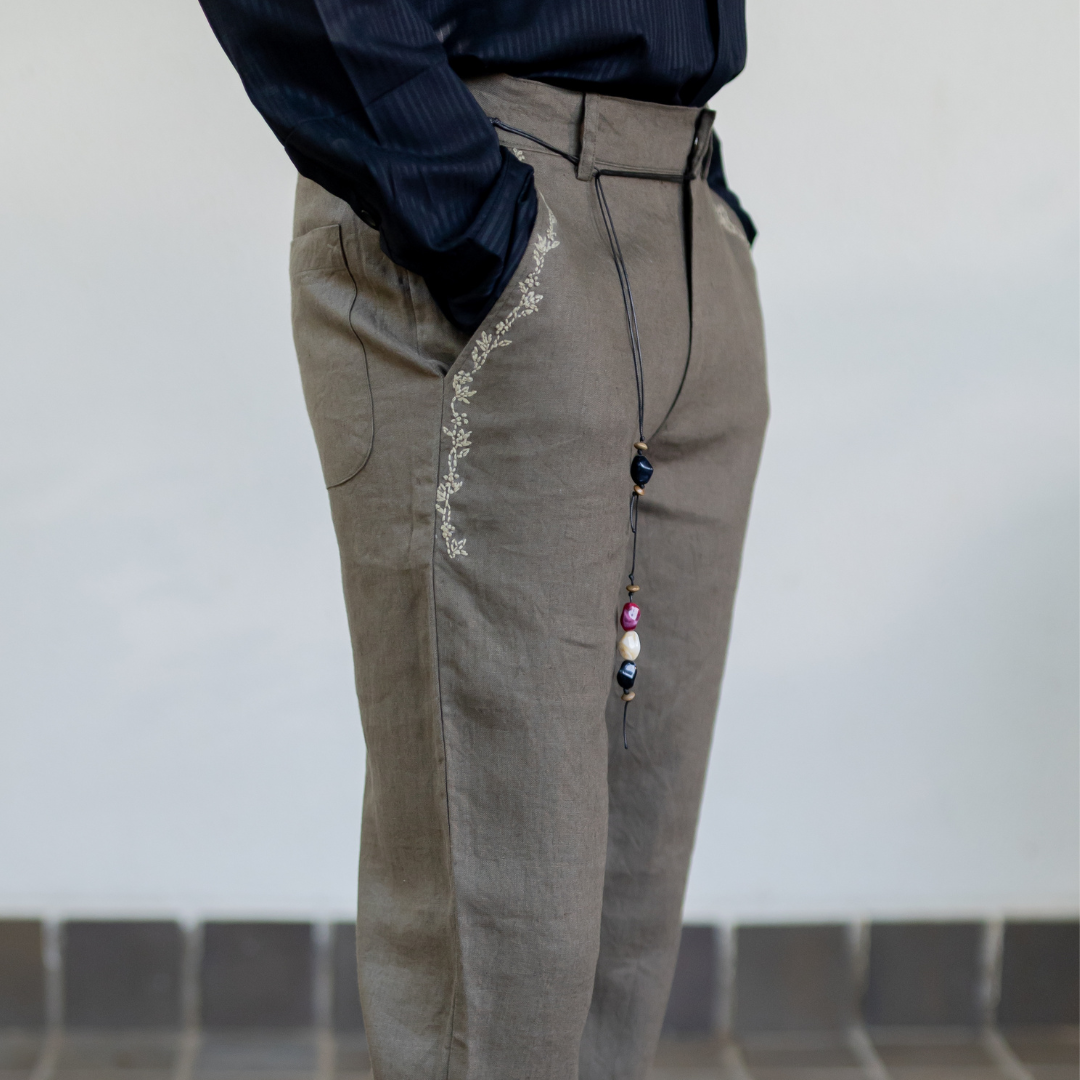 OLIVE EMBROIDERED TROUSERS
