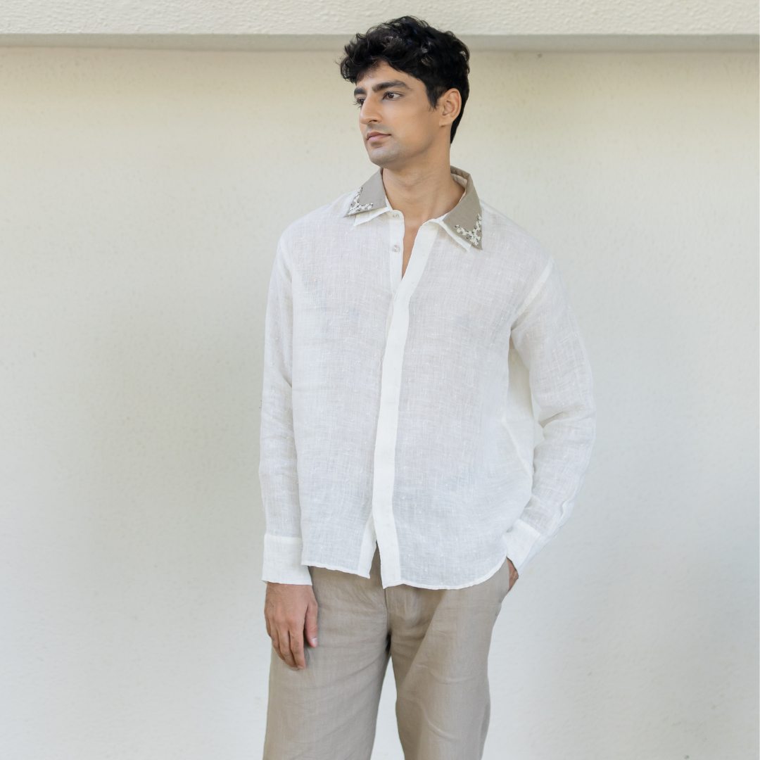 ECRU EMBROIDERED TROUSERS