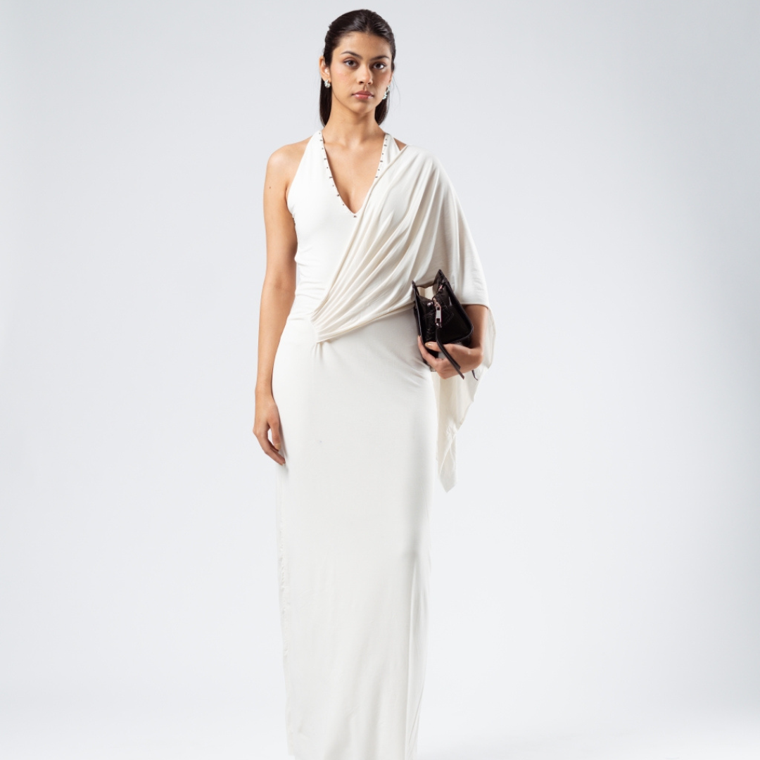 IVORY DRAPE GOWN