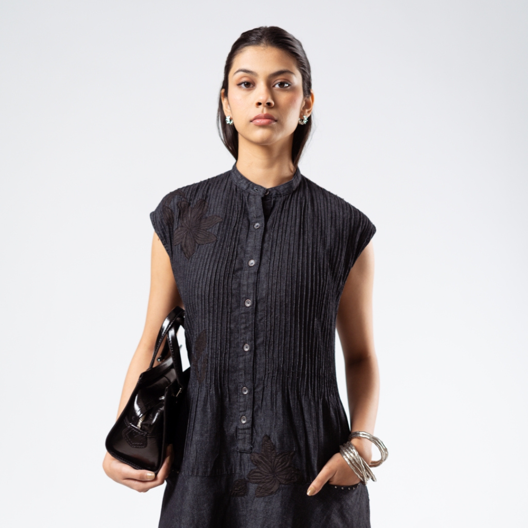 PLEATED MIDI DRESS
