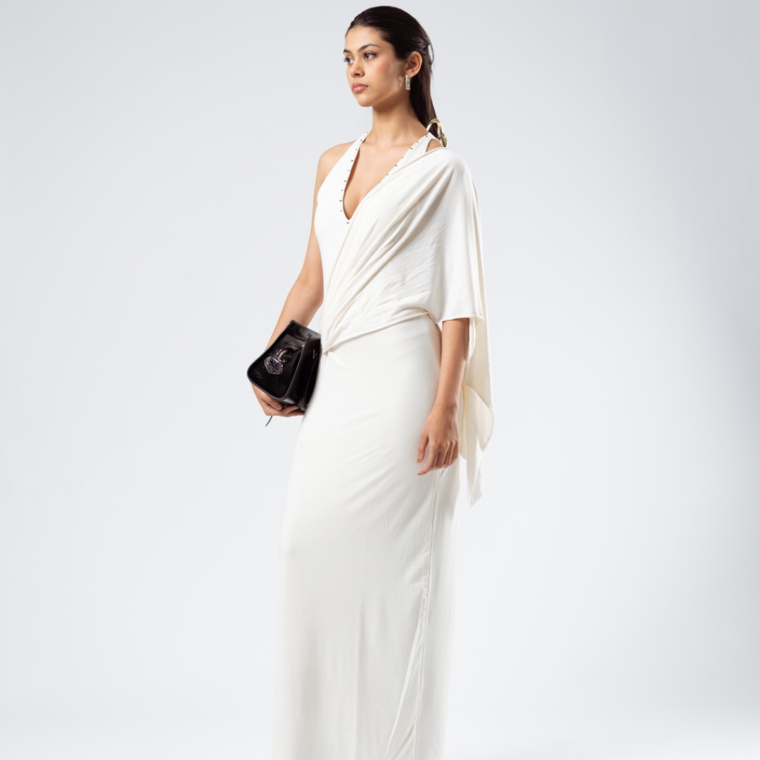 IVORY DRAPE GOWN