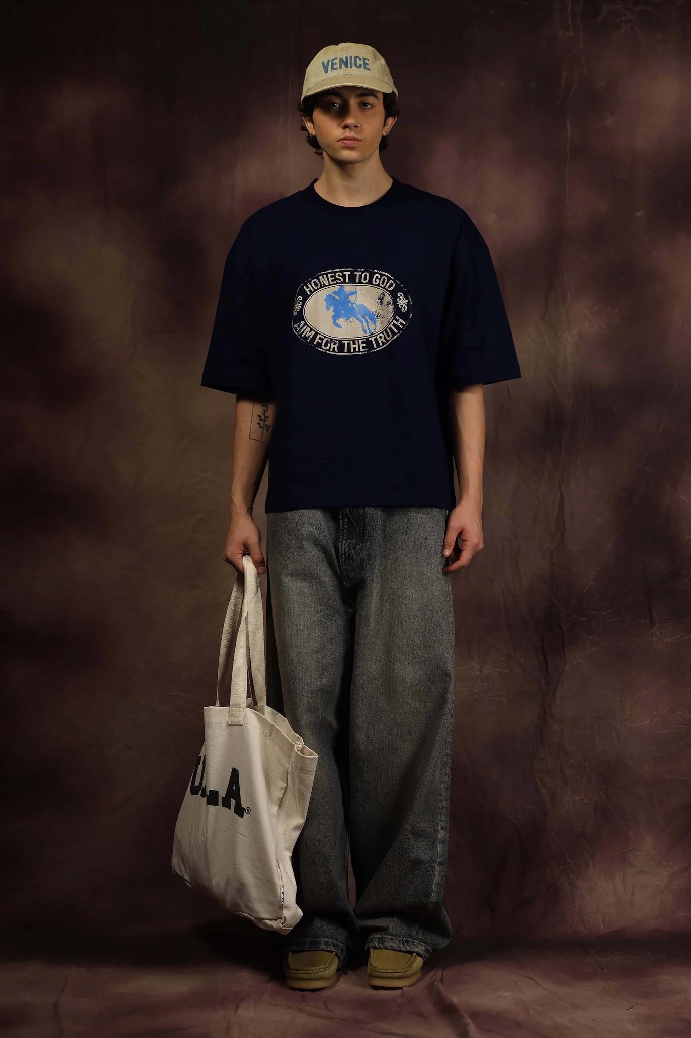 AIM NAVY BLUE BOX FIT TEE
