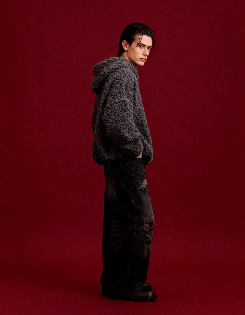 POLAR FLEECE HOODIE - VINTAGE GRAY