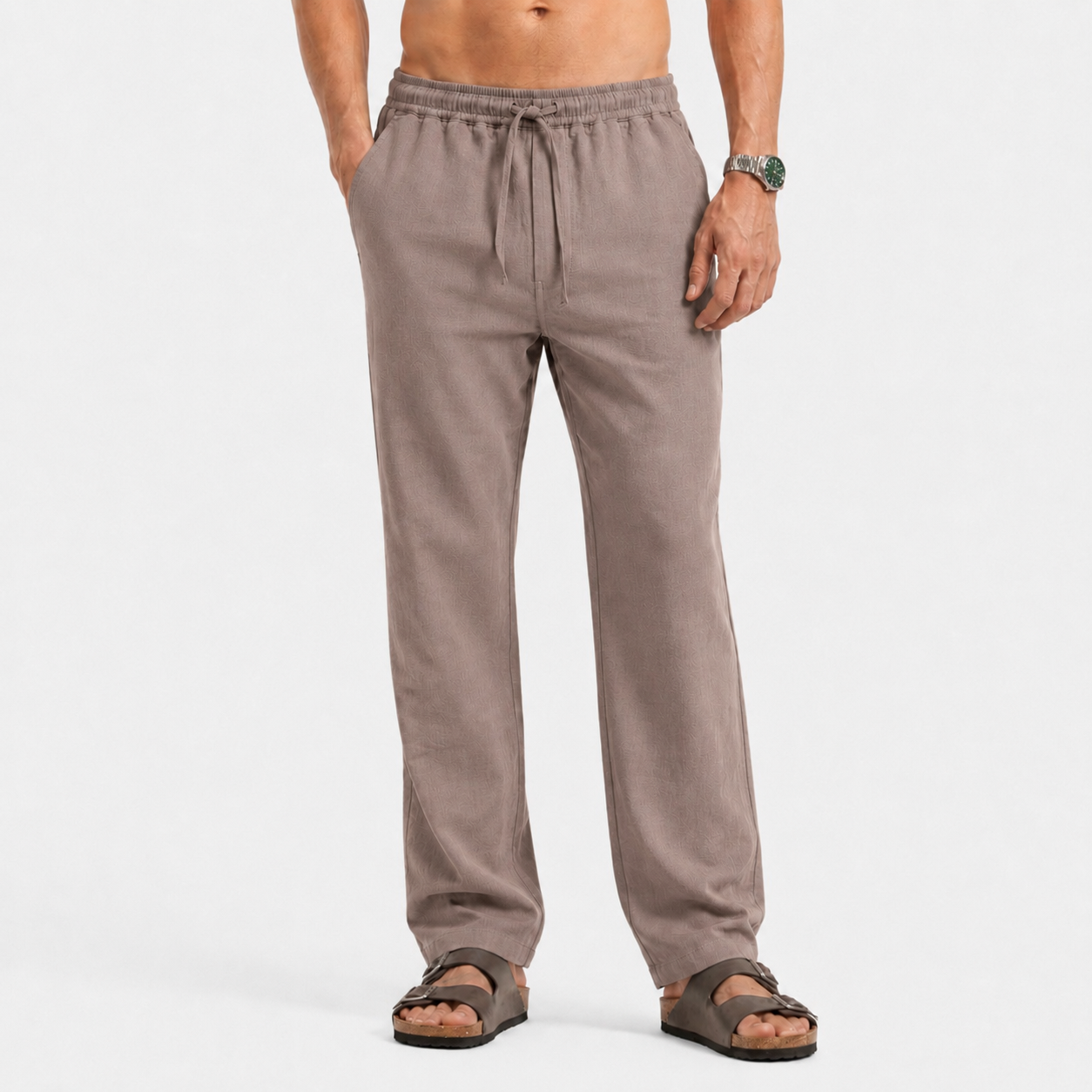 STONE GREY PULL ON LINEN PANTS
