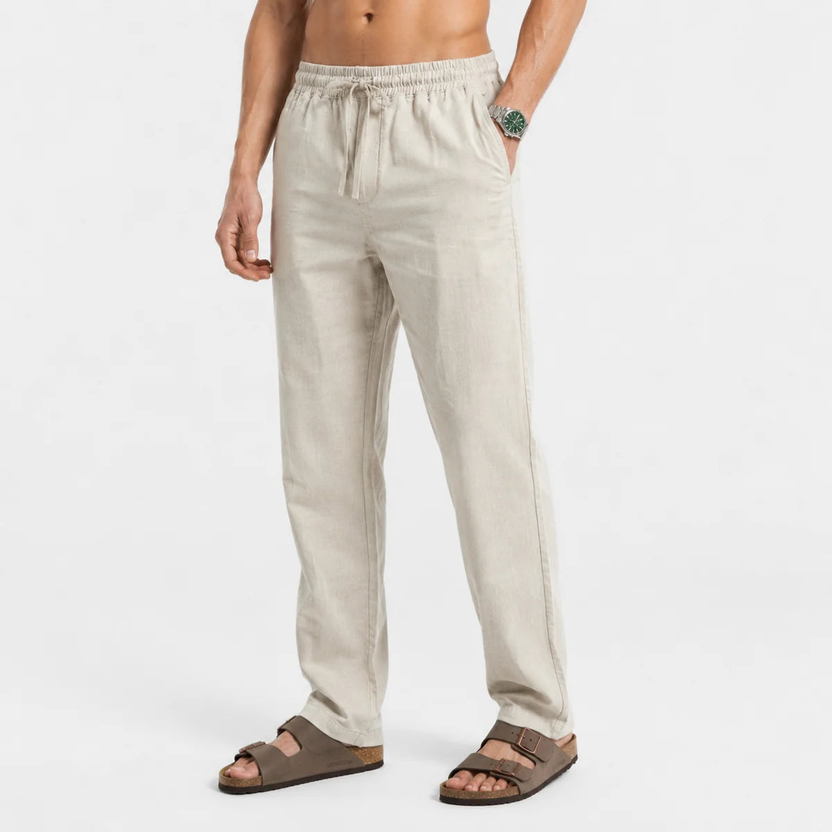 SAND BEIGE PULL ON LINEN PANTS