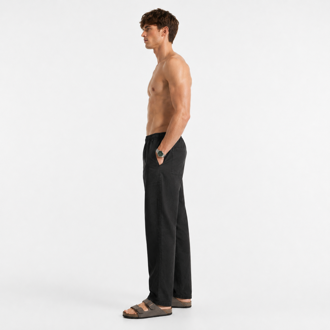 MIDNIGHT BLACK PULL ON LINEN PANTS