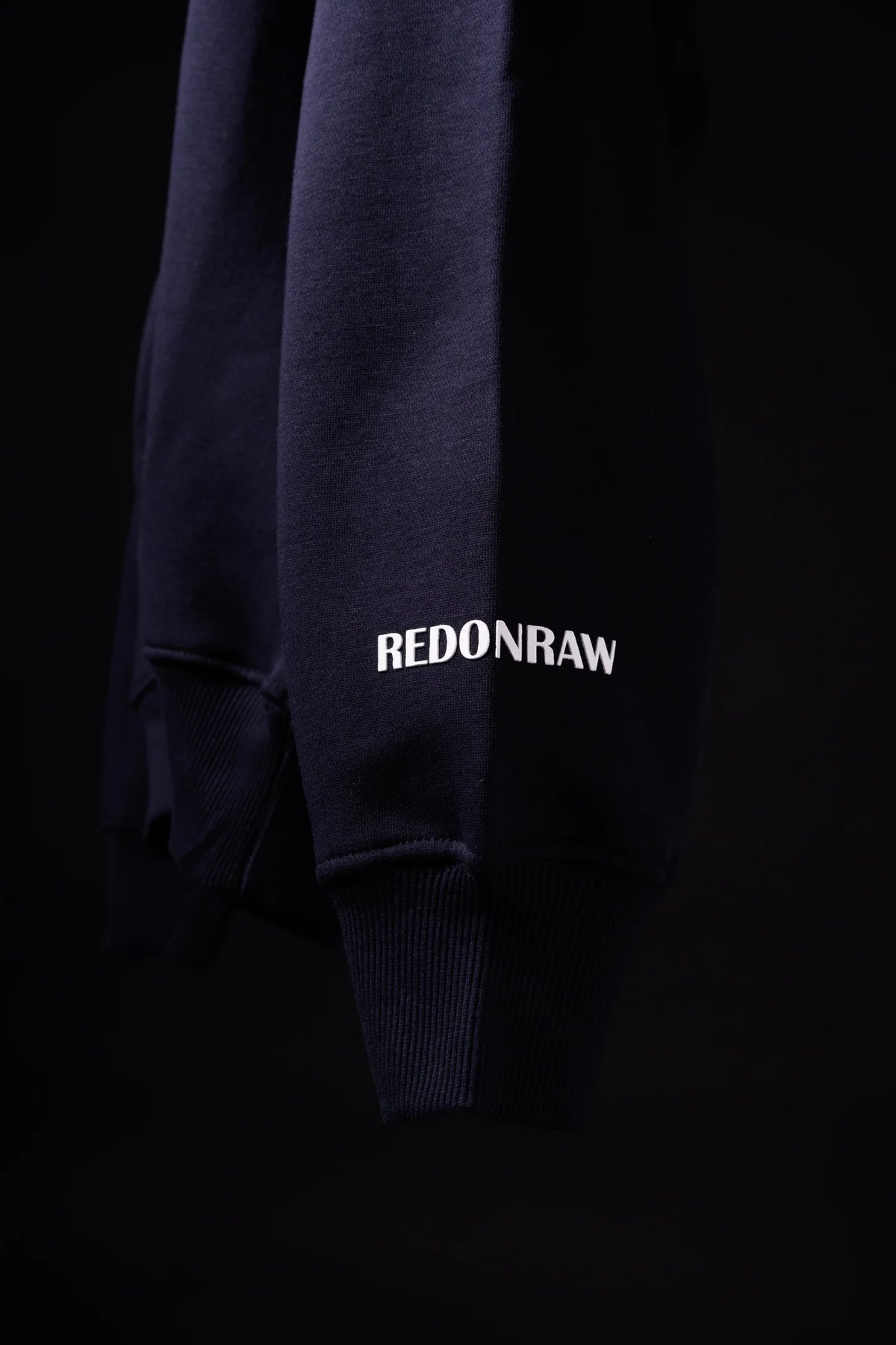 KISS hoodie in dark navy, ribbed cuffs and REDONRAW logo print on chest