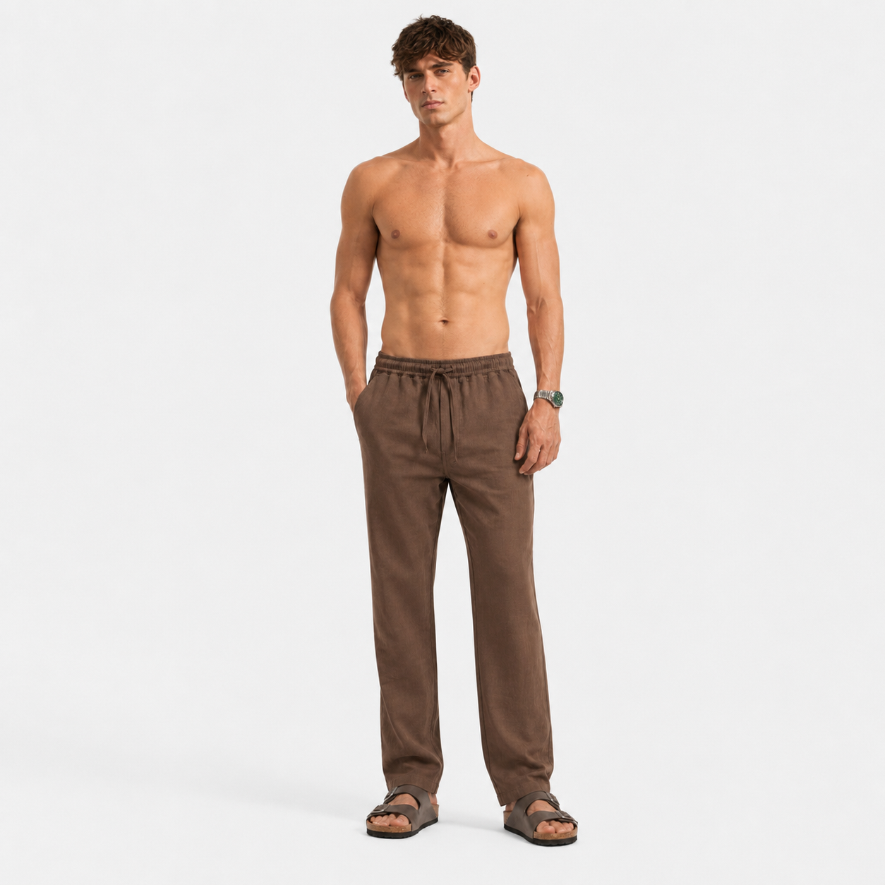 MOCHA PULL ON LINEN PANTS