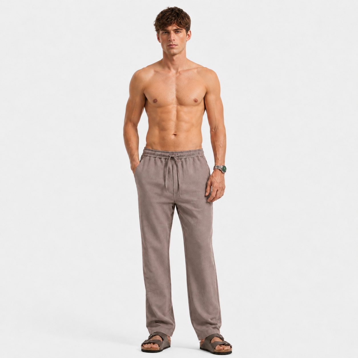 STONE GREY PULL ON LINEN PANTS