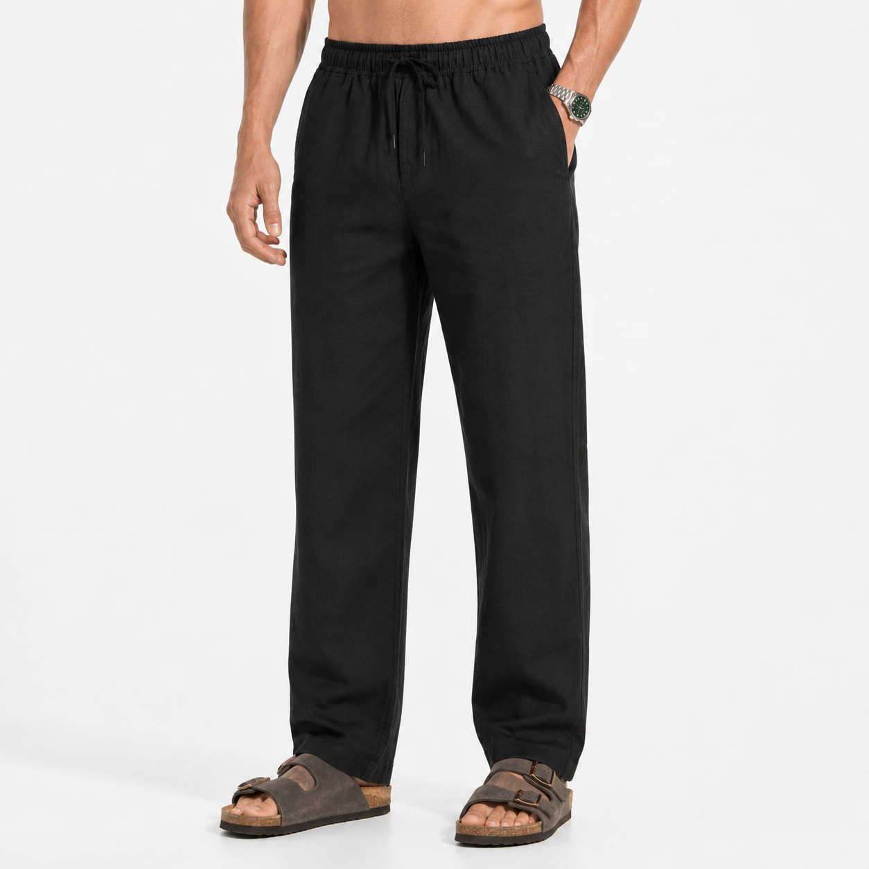 MIDNIGHT BLACK PULL ON LINEN PANTS