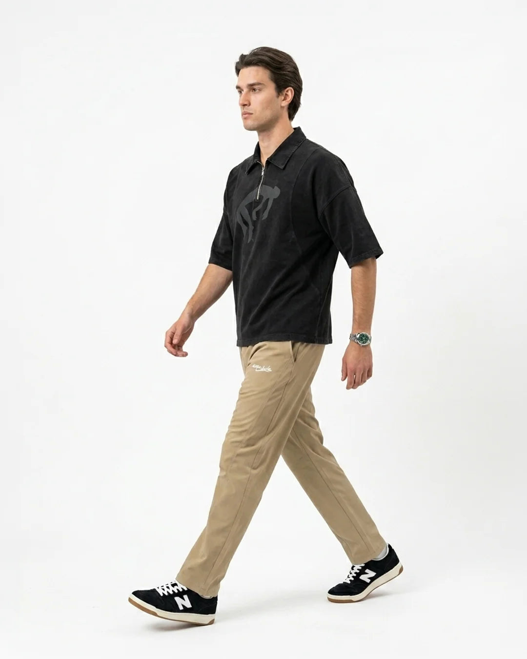 FALLING FIGURE ZIP POLO TEE (BLACK)