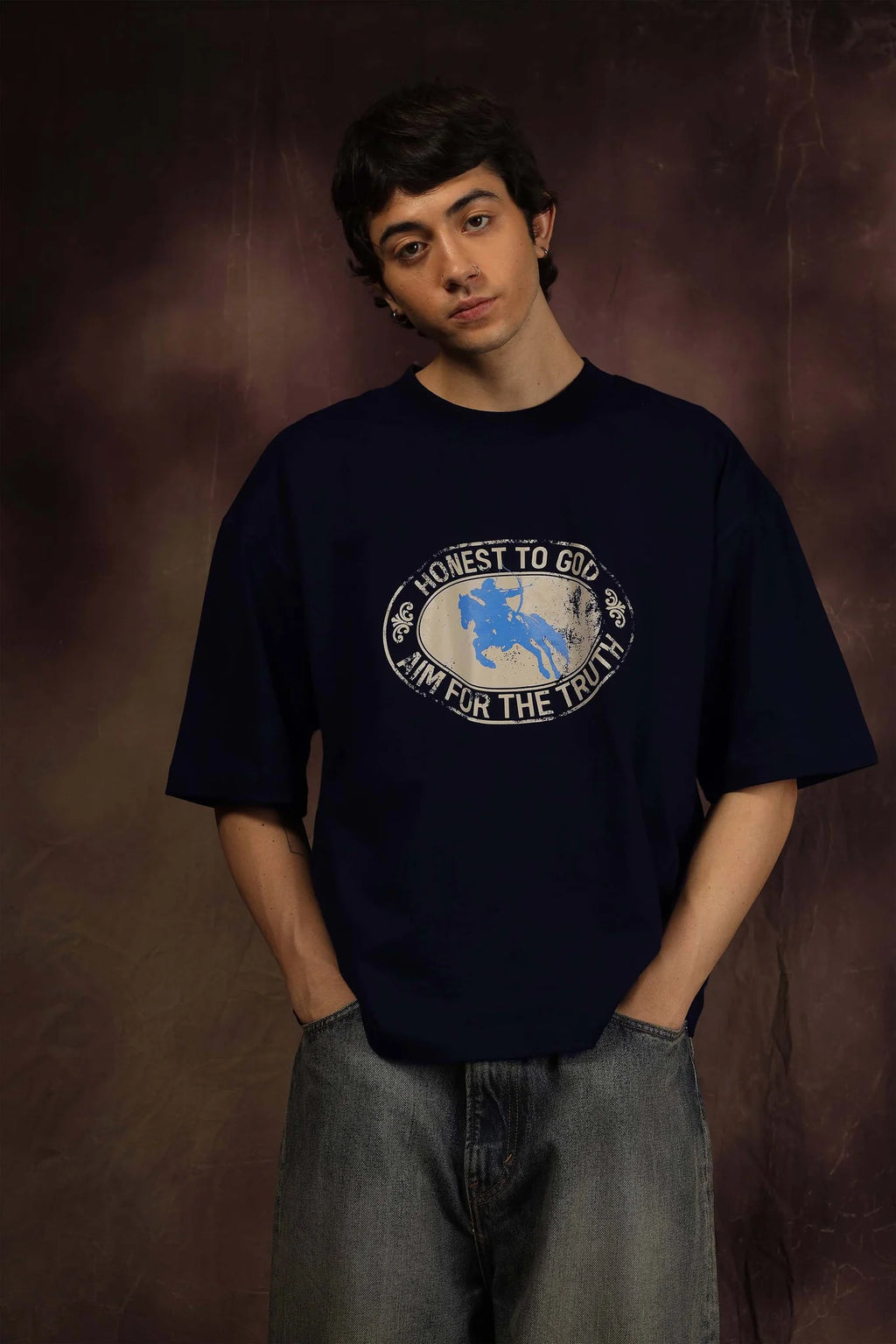 AIM NAVY BLUE BOX FIT TEE