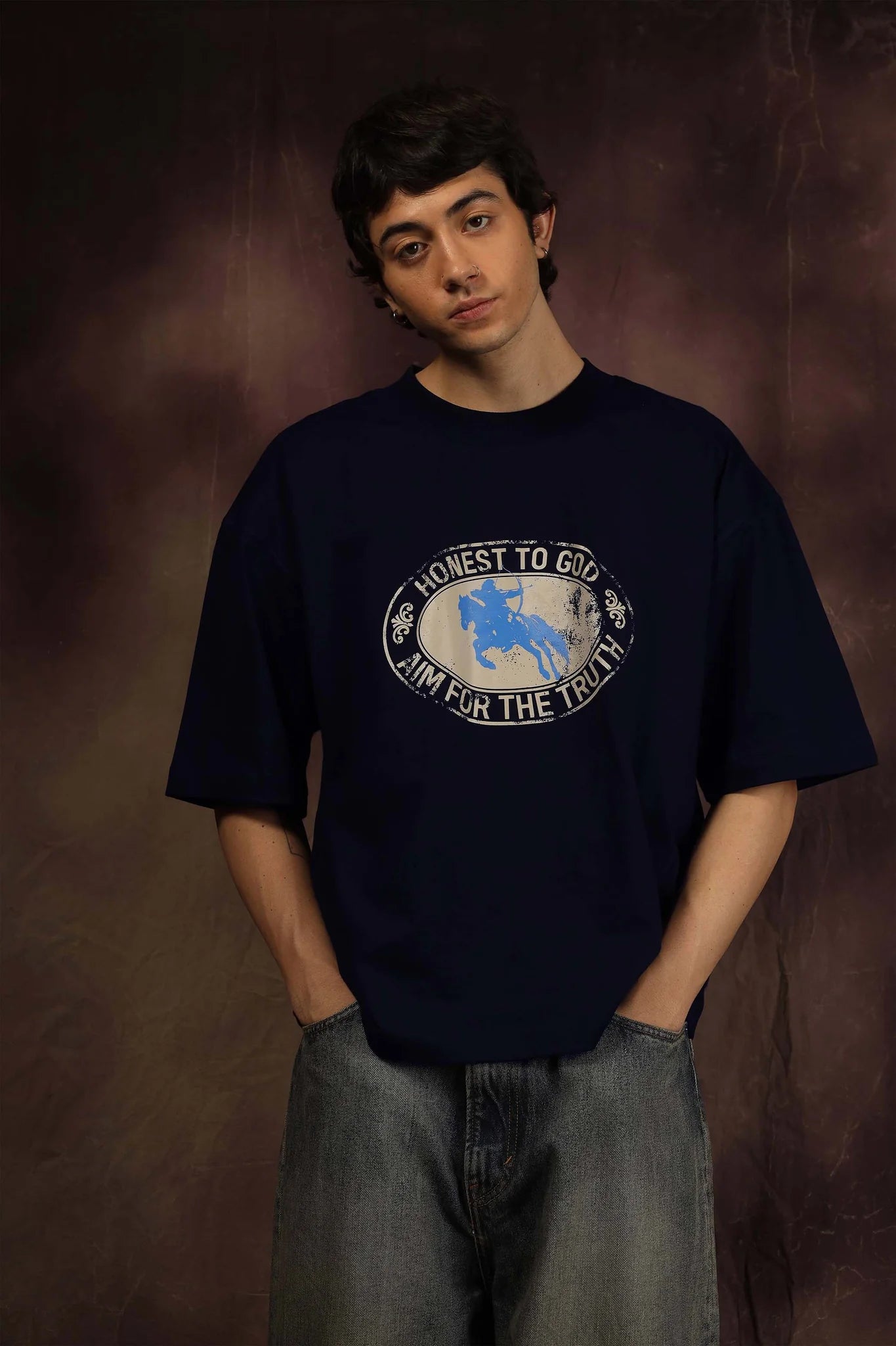 AIM NAVY BLUE BOX FIT TEE