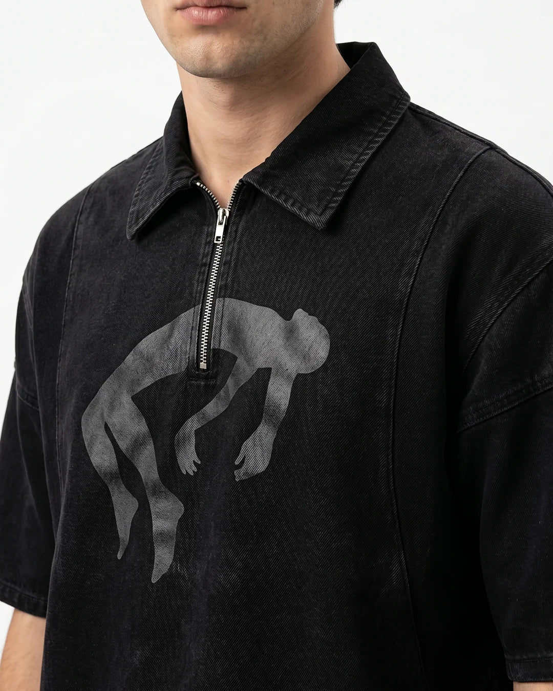 FALLING FIGURE ZIP POLO TEE (BLACK)