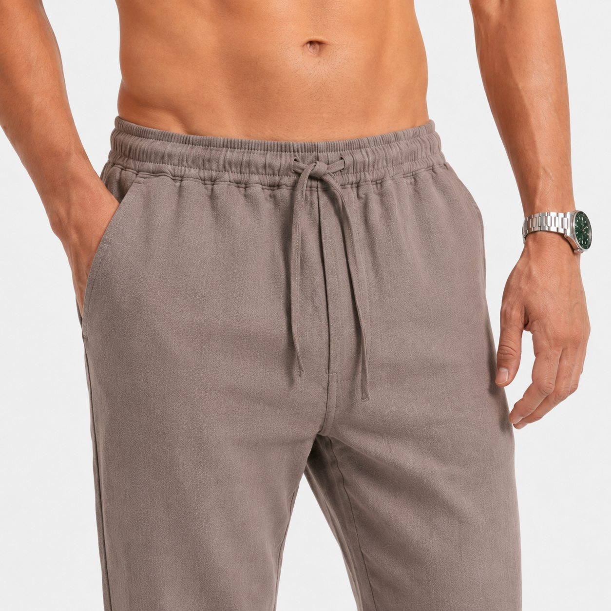 STONE GREY PULL ON LINEN PANTS