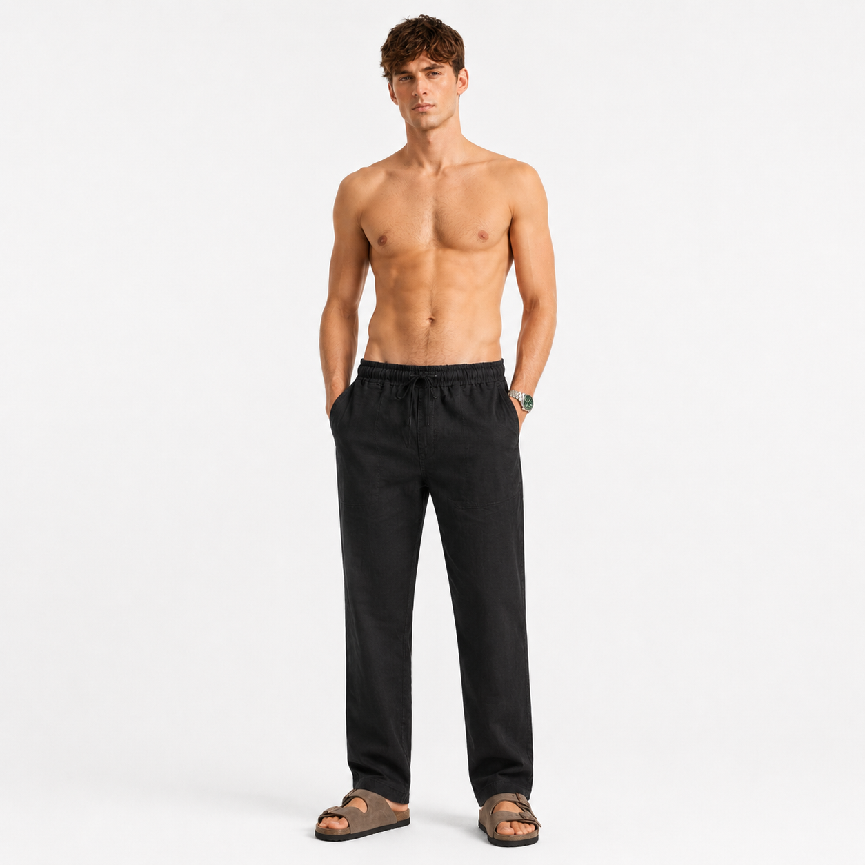 MIDNIGHT BLACK PULL ON LINEN PANTS