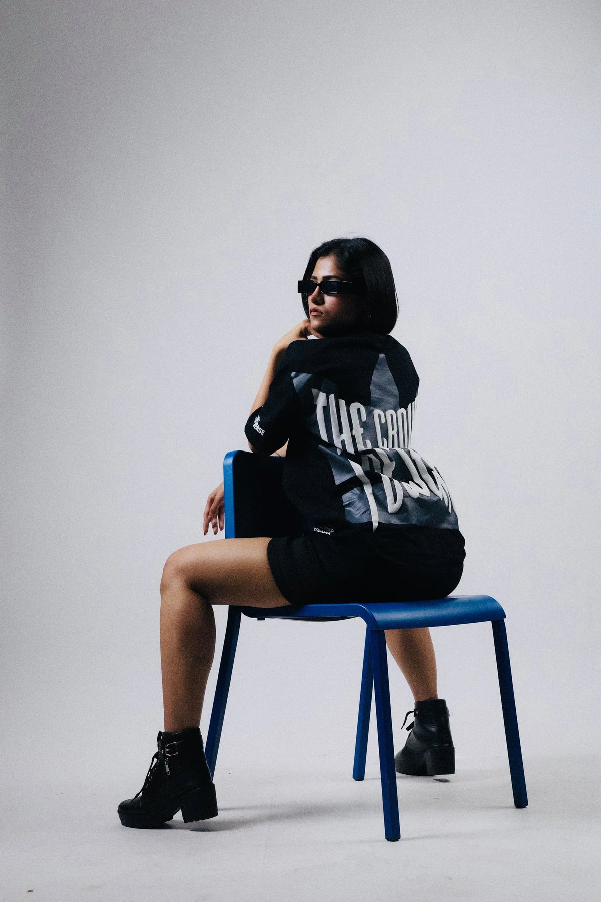 Oversized black T-shirt with large white back print and dripping graphic