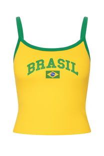 Yellow Y2K tank top with green trim and Brasil front graphic