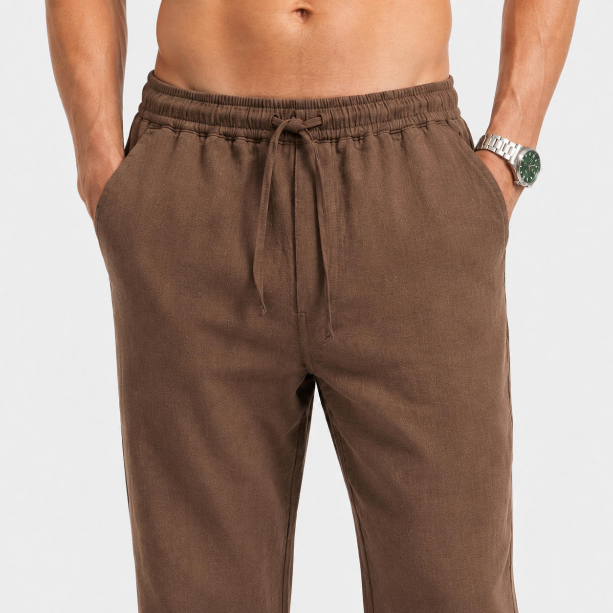 MOCHA PULL ON LINEN PANTS