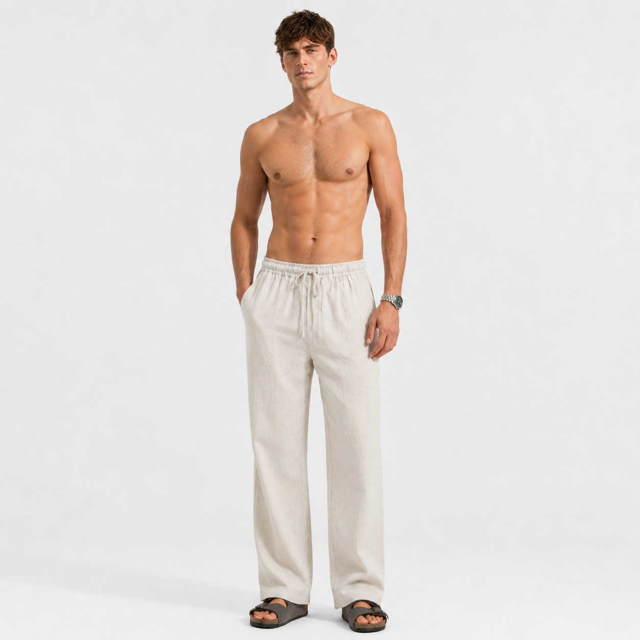 VINTAGE OFF-WHITE PULL ON LINEN PANTS