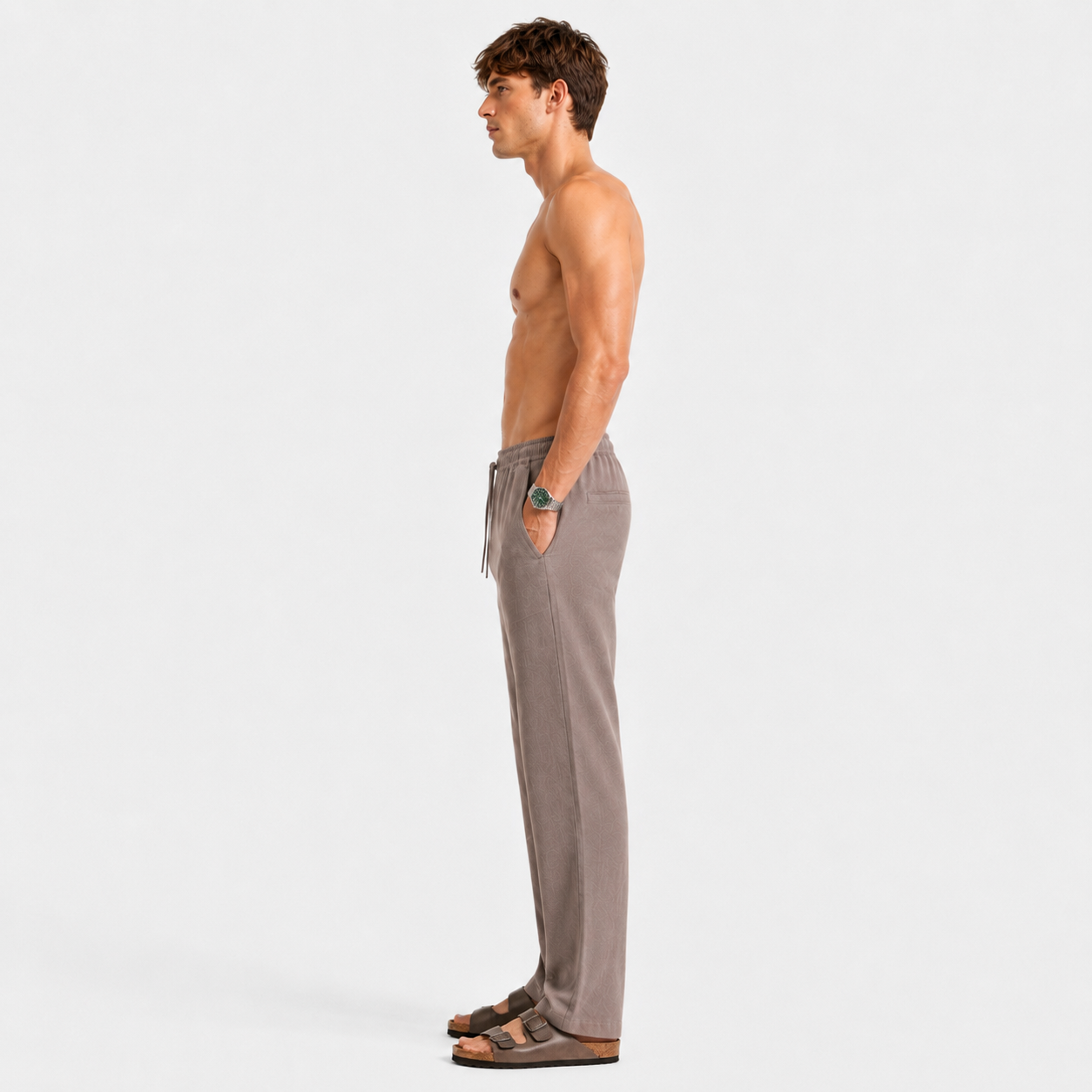 STONE GREY PULL ON LINEN PANTS