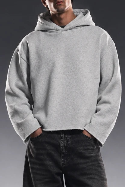 Heather gray cropped pullover hoodie with hood and kangaroo pocket