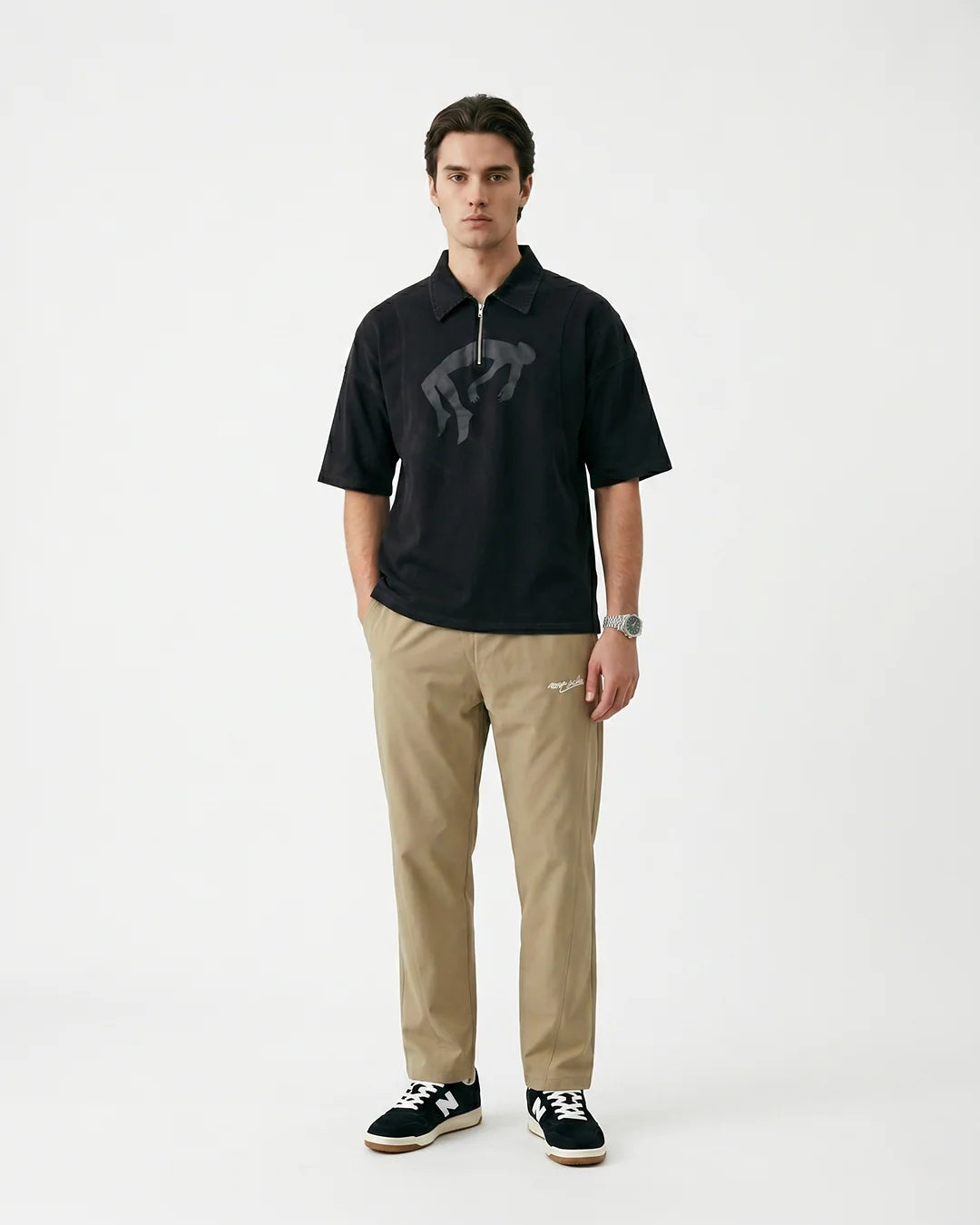 FALLING FIGURE ZIP POLO TEE (BLACK)
