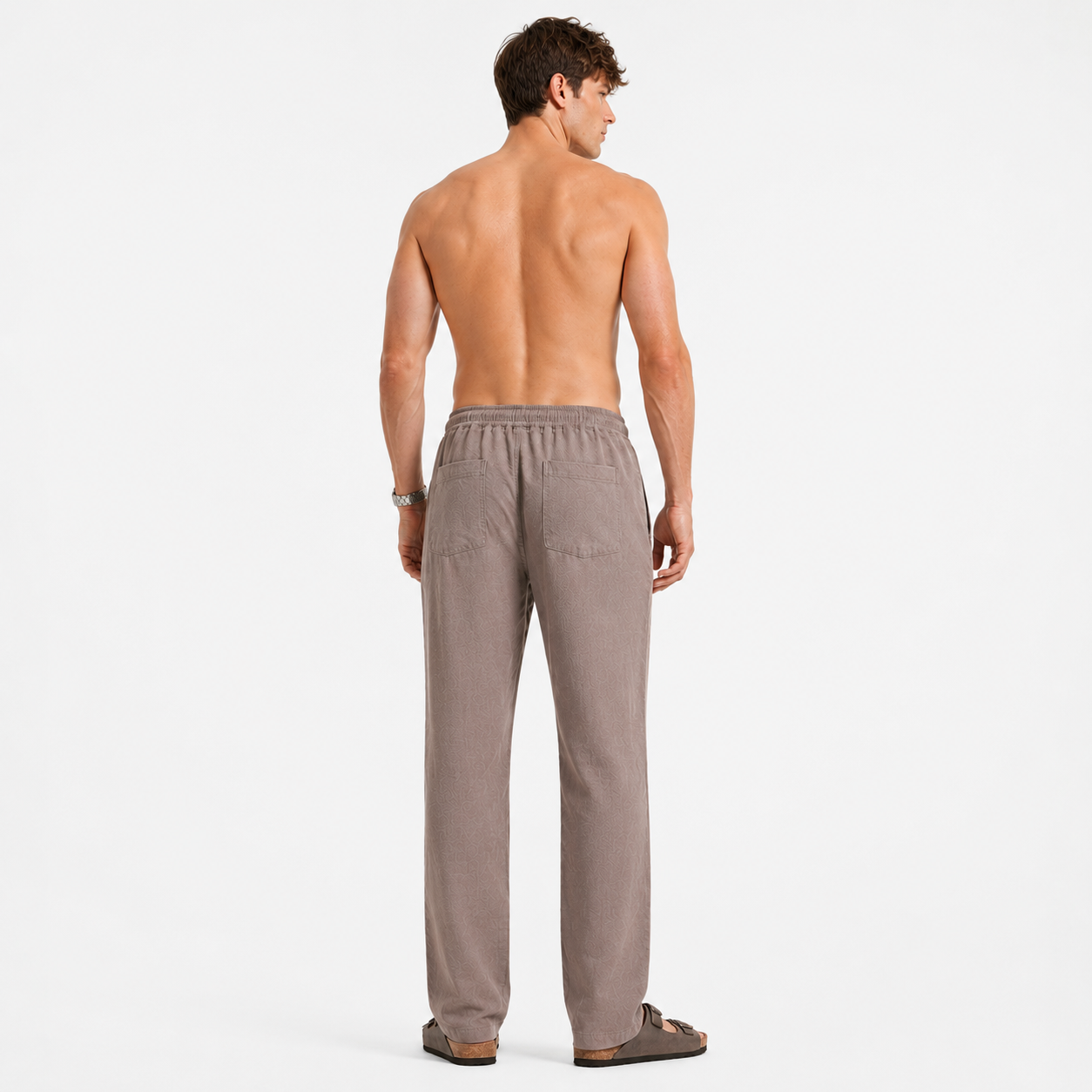 STONE GREY PULL ON LINEN PANTS