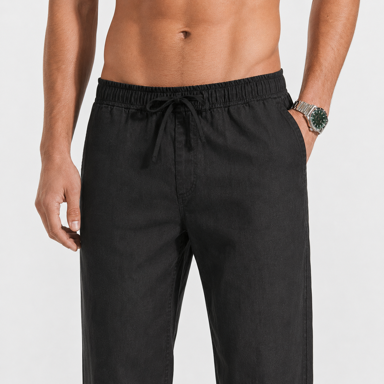 MIDNIGHT BLACK PULL ON LINEN PANTS