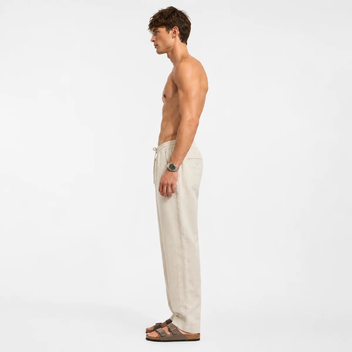 SAND BEIGE PULL ON LINEN PANTS