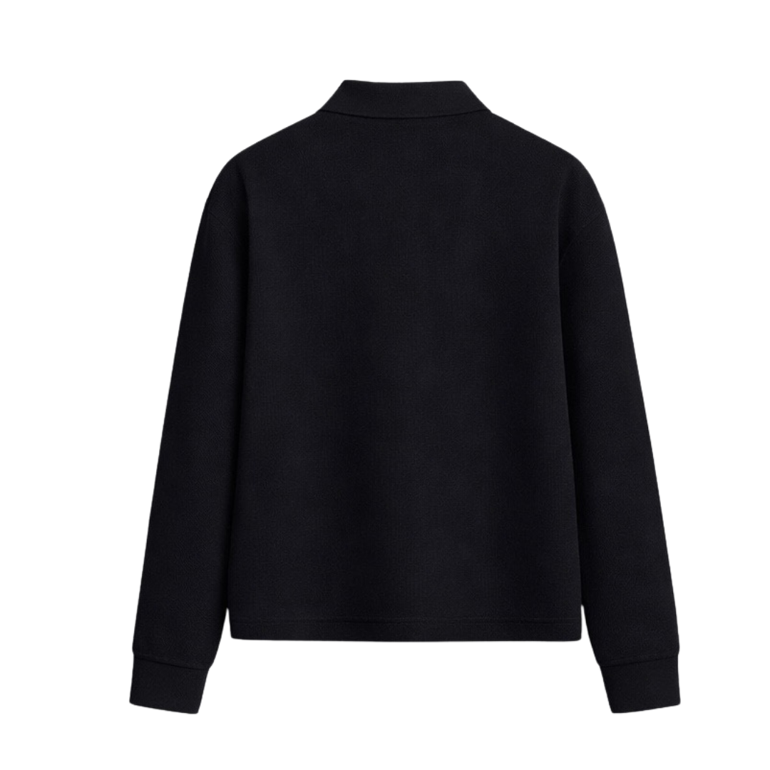 Black polo T-shirt with stand collar