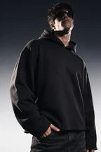 HEATHER BLACK CROPPED ESSENTIAL HOODIE