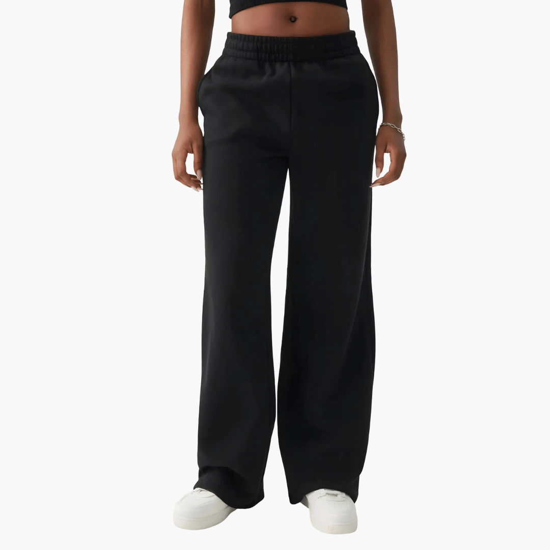 Black basic sweatpants with elastic waistband and relaxed straight legs