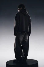 HEATHER BLACK CROPPED ESSENTIAL HOODIE
