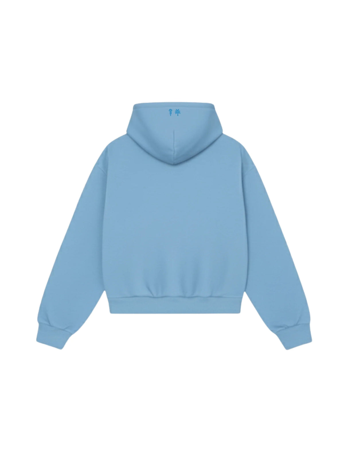 Light blue hoodie with back hood and relaxed long sleeves