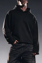 HEATHER BLACK CROPPED ESSENTIAL HOODIE