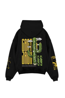 Oversized black hoodie with front cactus graphic and CACTUS JACK text print
