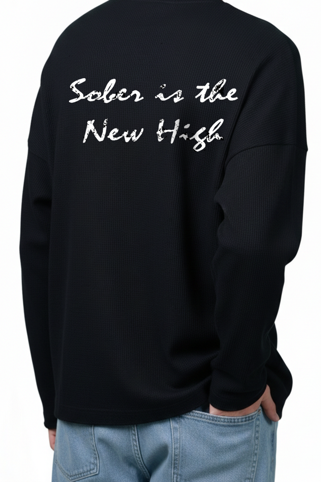 SOBER STATE BLACK WAFFLE SWEATSHIRT