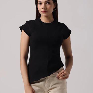 BLACK REVERSIBLE EXPOSED STITCH TOP
