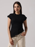 BLACK REVERSIBLE EXPOSED STITCH TOP