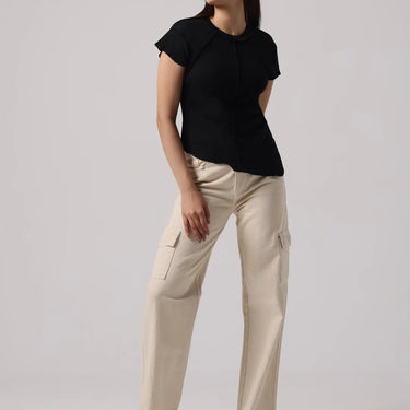 BLACK REVERSIBLE EXPOSED STITCH TOP