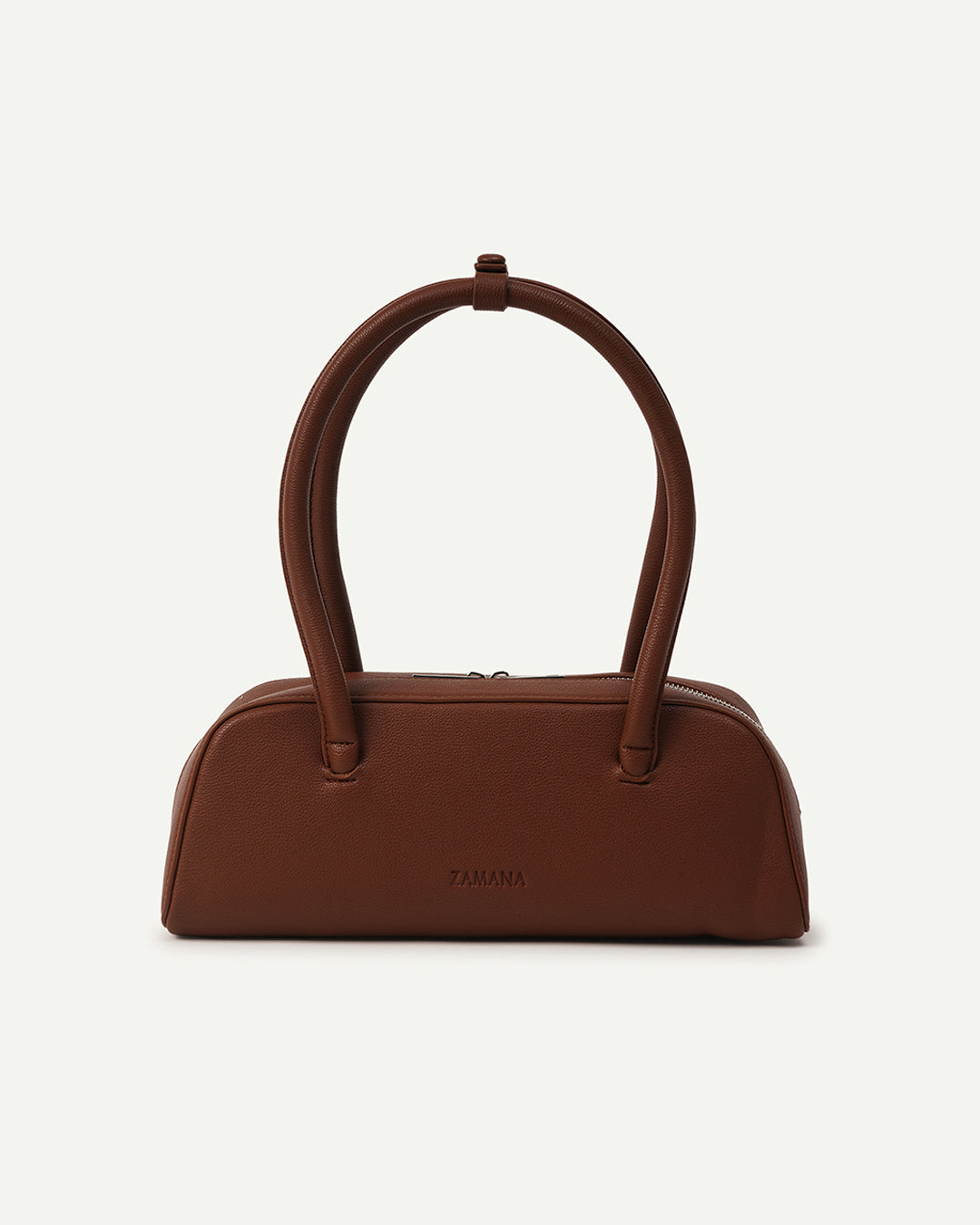 Chocolate brown leather mini handbag with top handles and small front logo