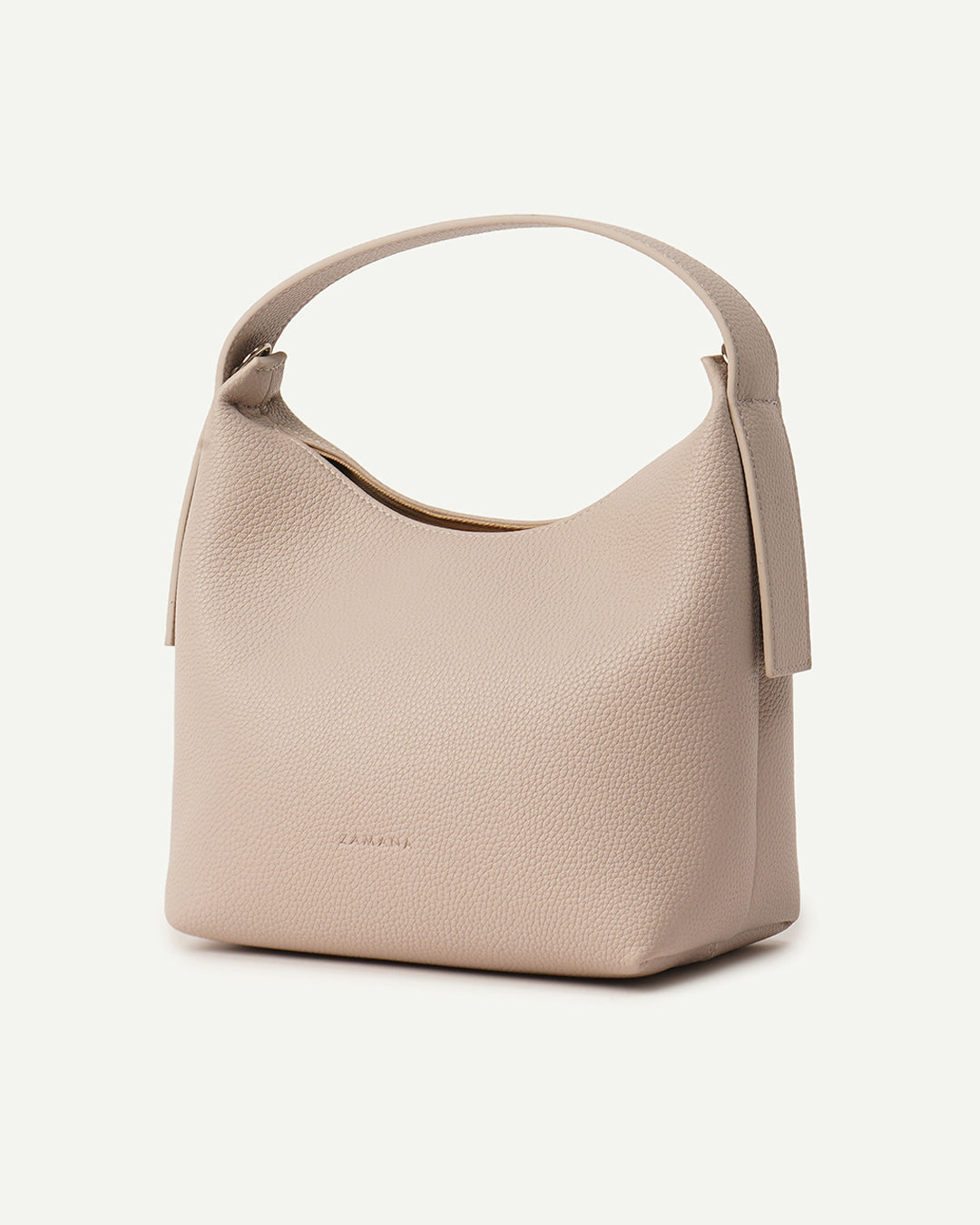 Cream leather hobo bag with top handle