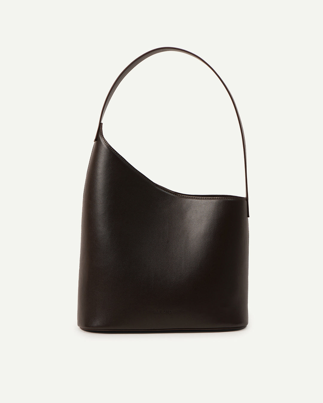 THE DECEMBER dark brown leather shoulder bag with curved top handles
