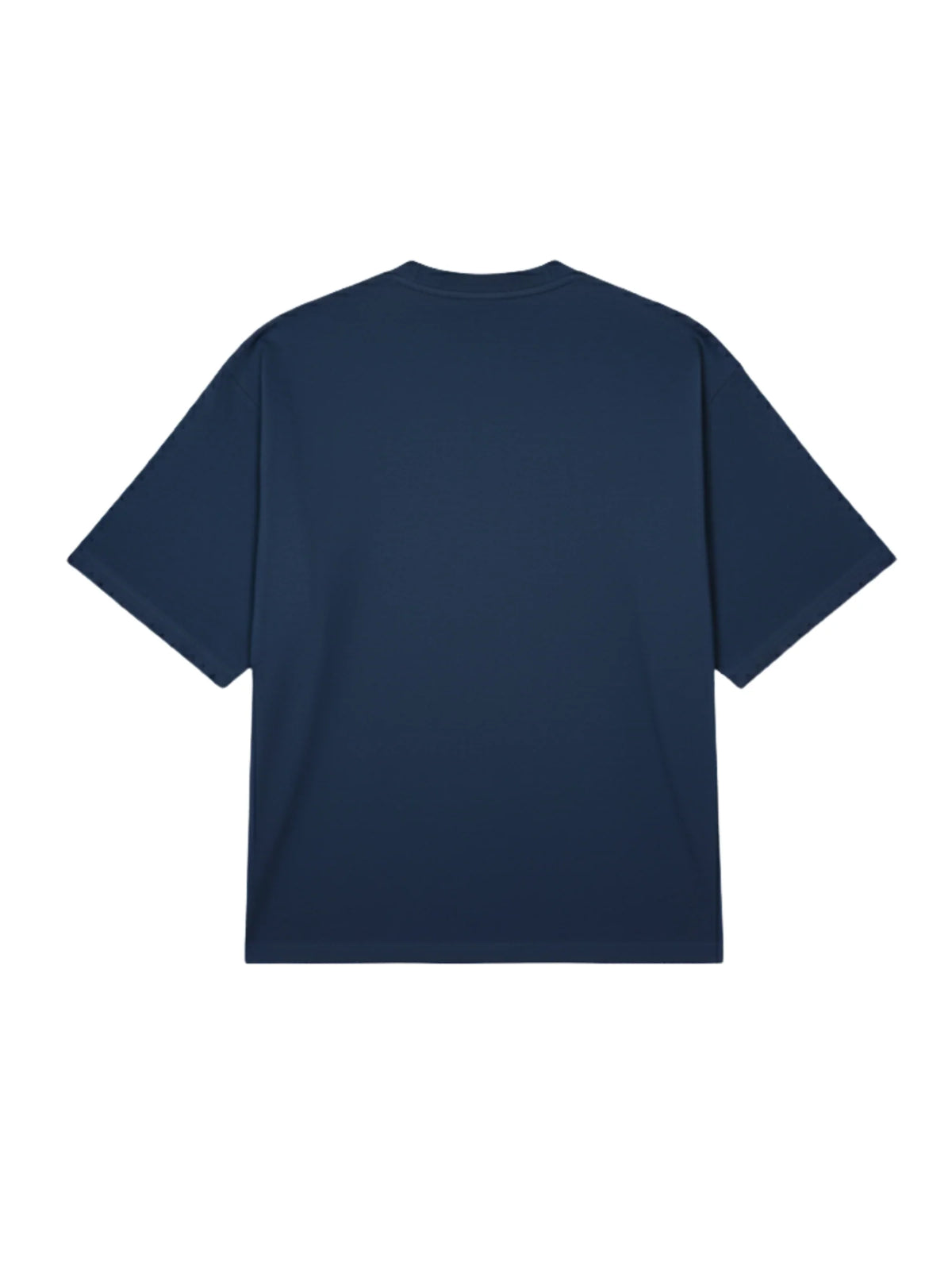 Basic crew-neck blue T-shirt with short sleeves, plain back