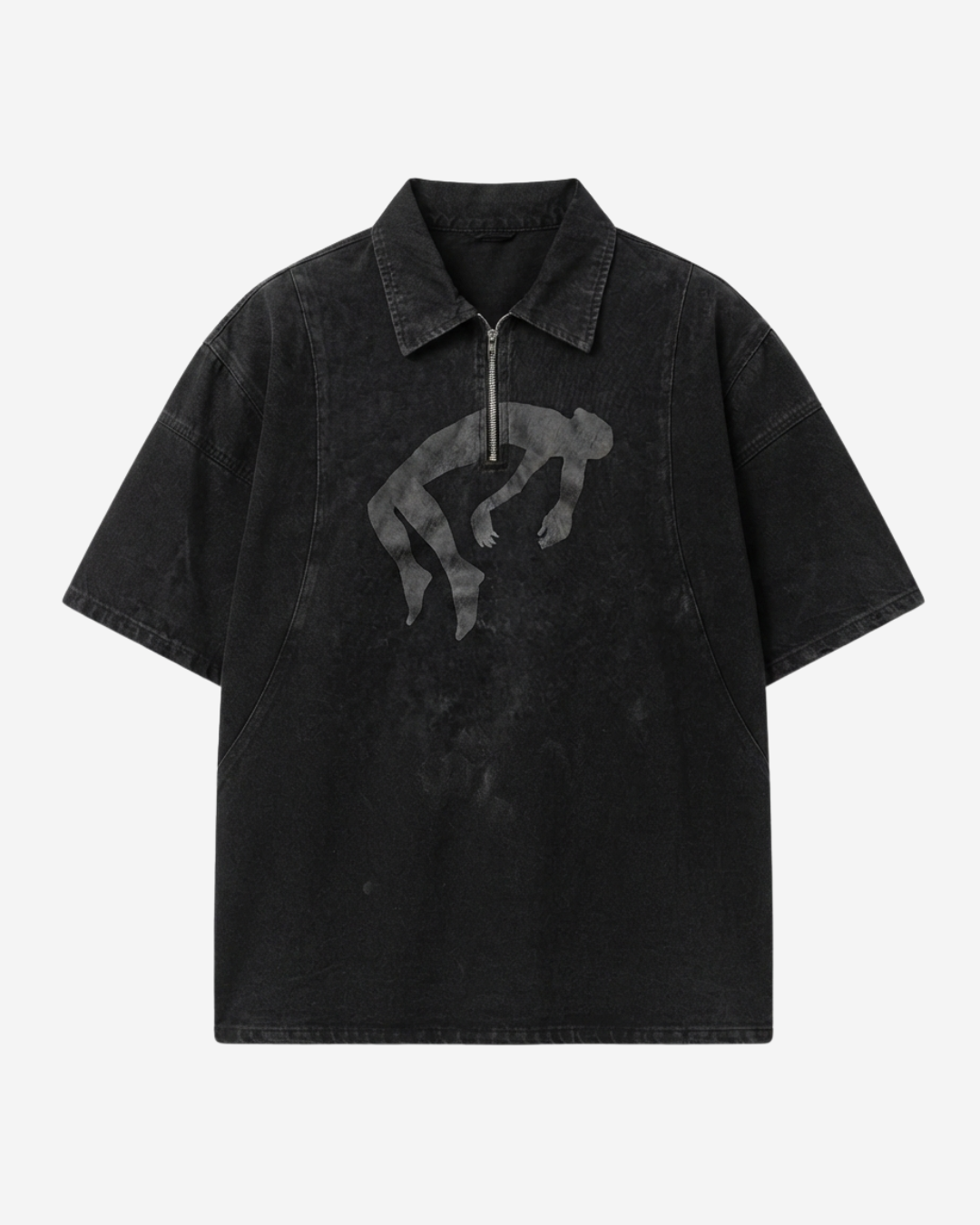 FALLING FIGURE ZIP POLO TEE (BLACK)